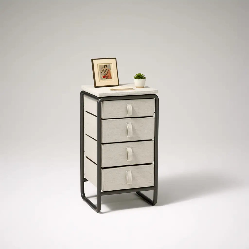 Cassettiera dalle linee moderne, grigio e nero, per la casa