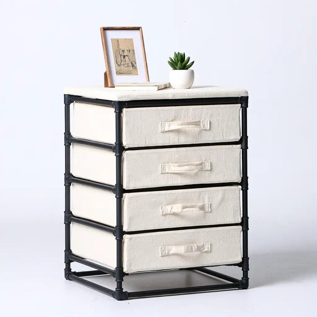 Cassettiera dal design essenziale, grigio e nero, per la casa