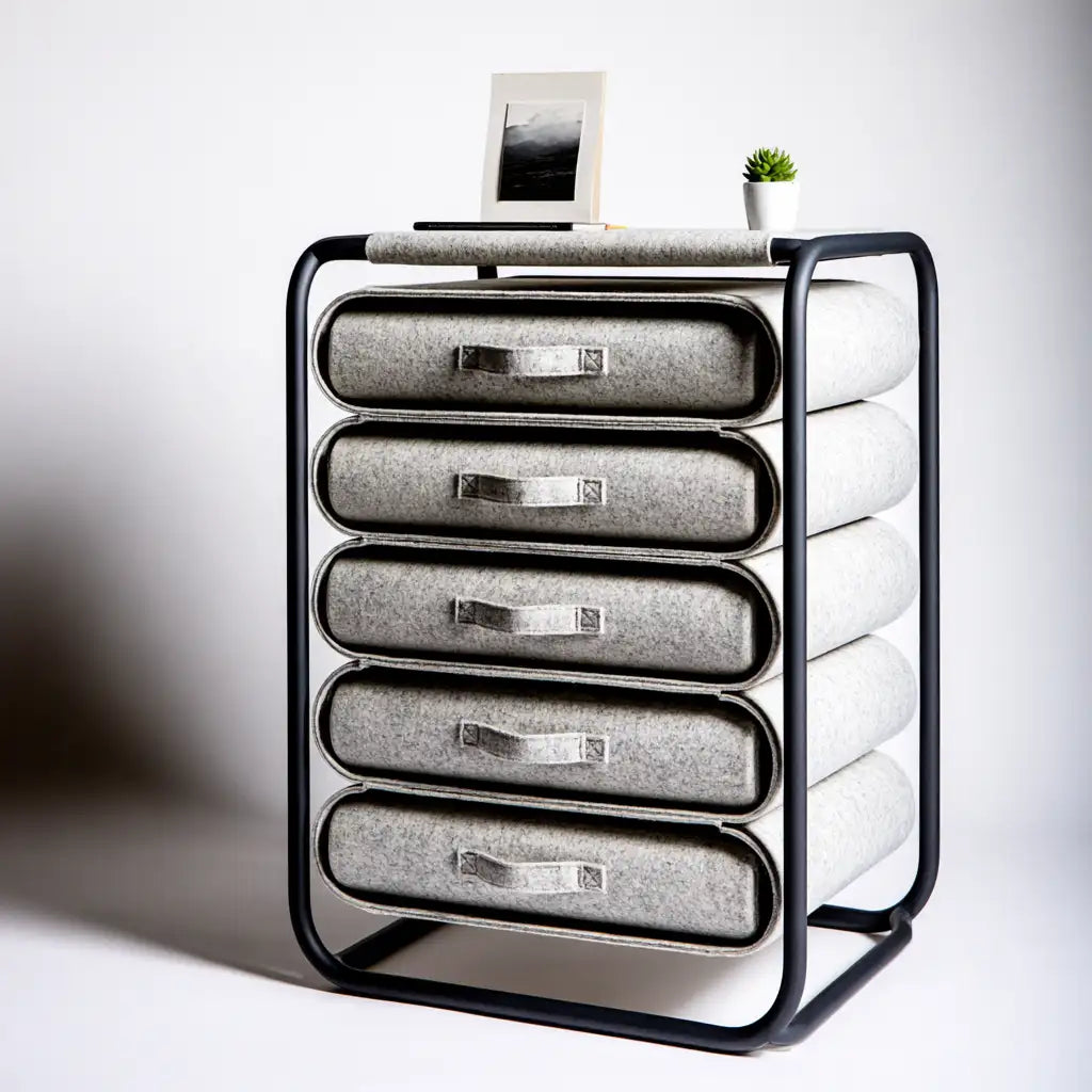 Cassettiera dal profilo contemporaneo, grigio e nero, per la casa