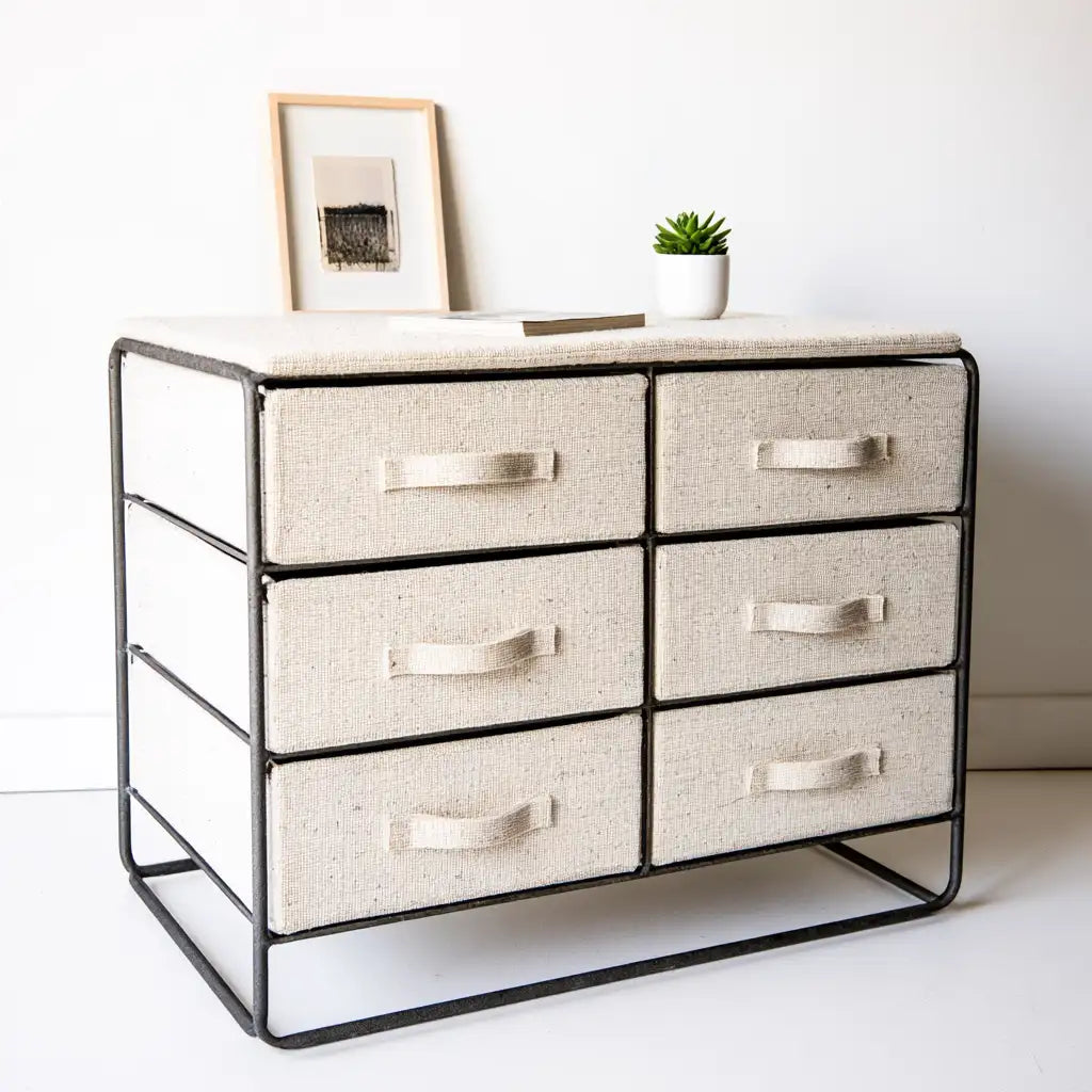 Cassettiera dalle linee moderne, grigio e nero, per la casa