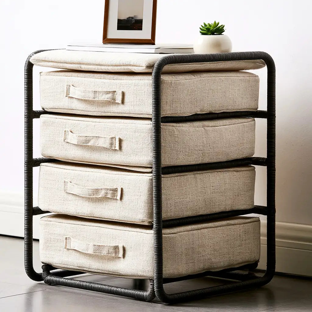 Cassettiera dal design essenziale, grigio e nero, per la casa