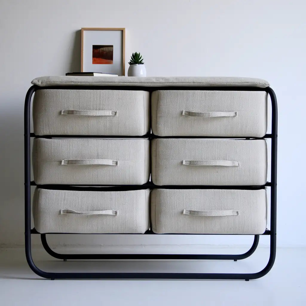 Cassettiera dalla forma compatta, grigio e nero, per la casa