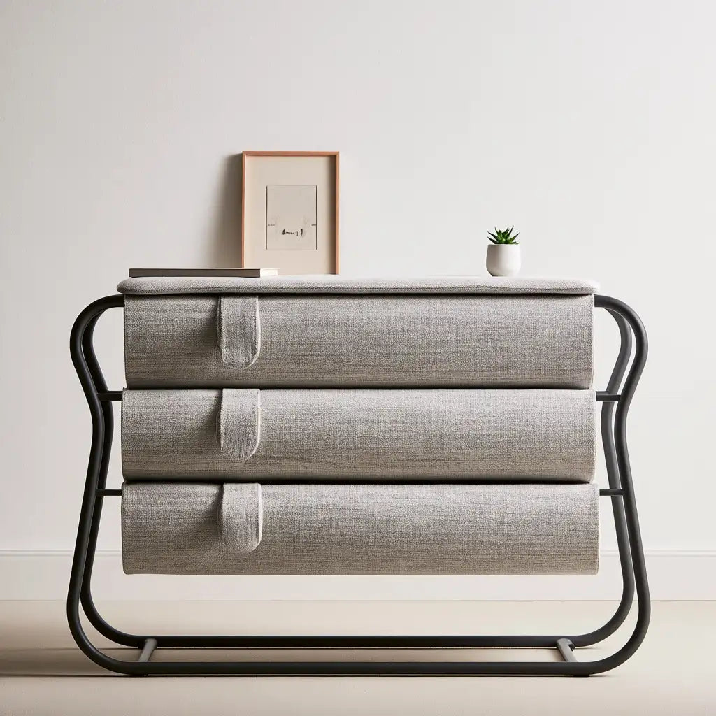 Cassettiera dalla forma compatta, grigio e nero, per la casa