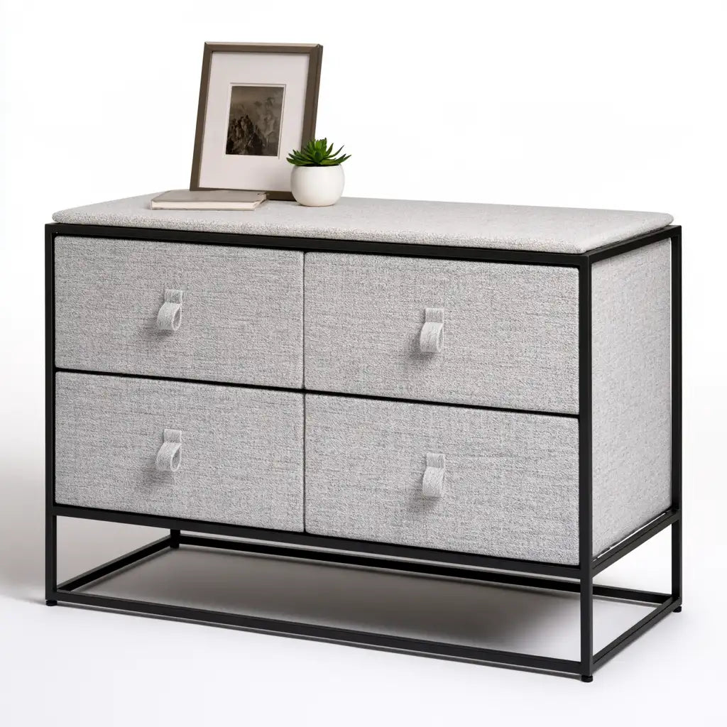 Cassettiera dalle linee moderne, grigio e nero, per la casa