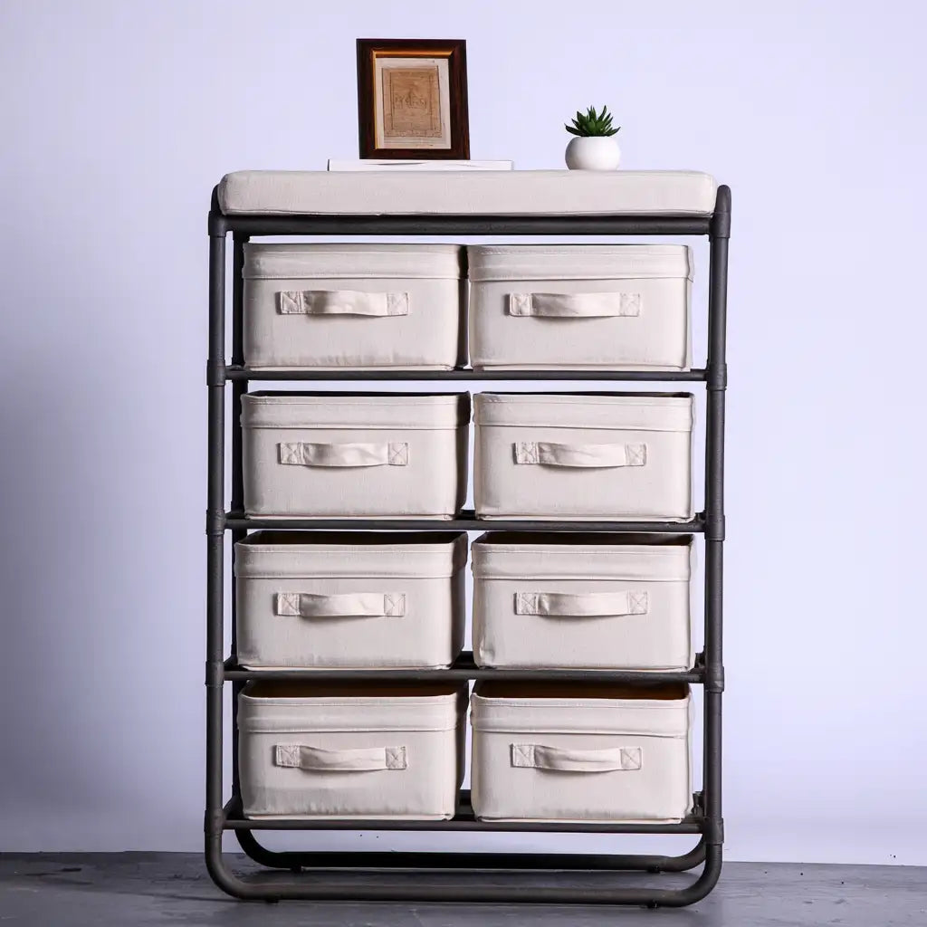 Cassettiera dal design essenziale, grigio e nero, per la casa