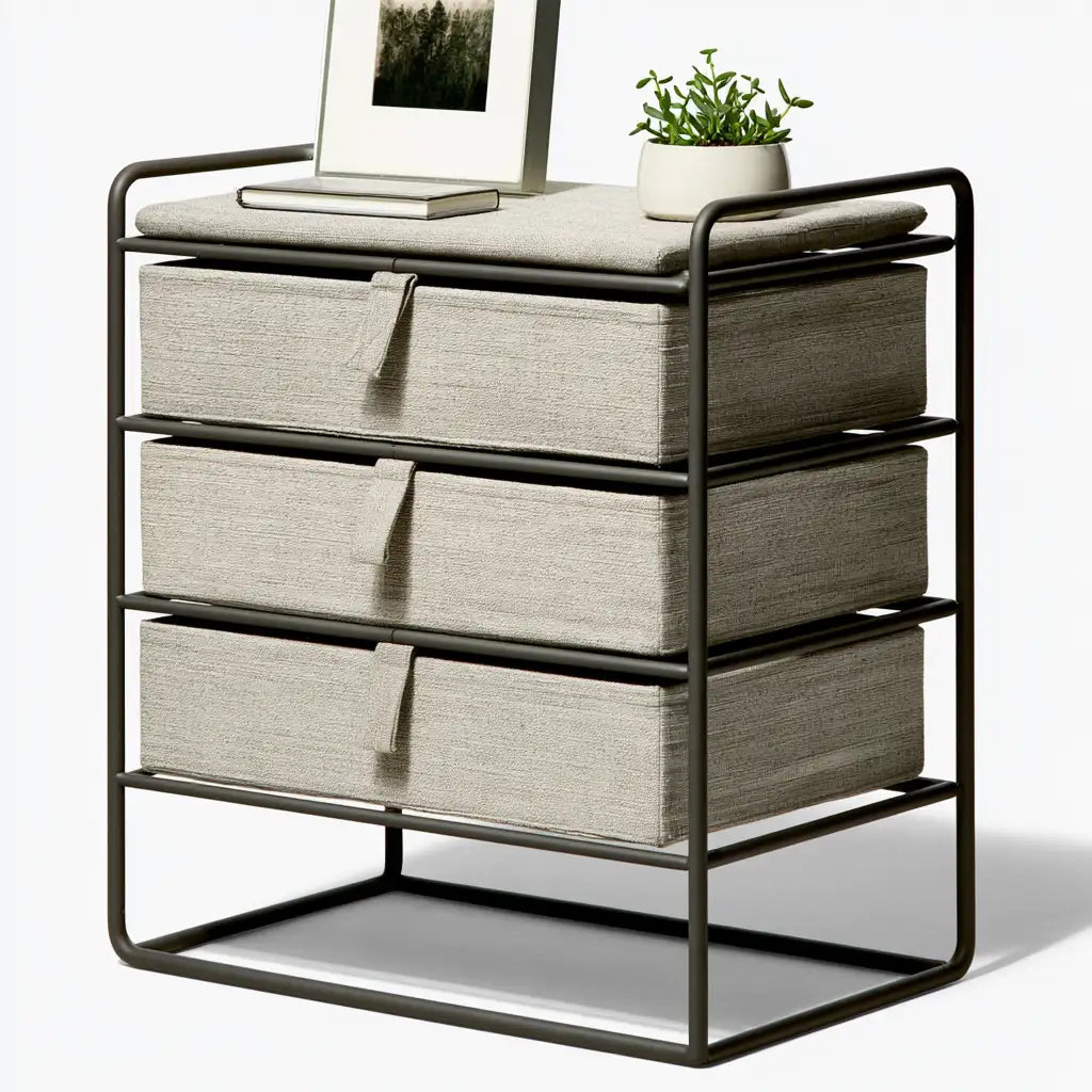 Cassettiera dalla forma compatta, grigio e nero, per la casa