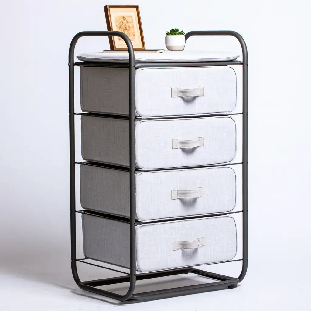 Cassettiera dalle linee moderne, grigio e nero, per la casa