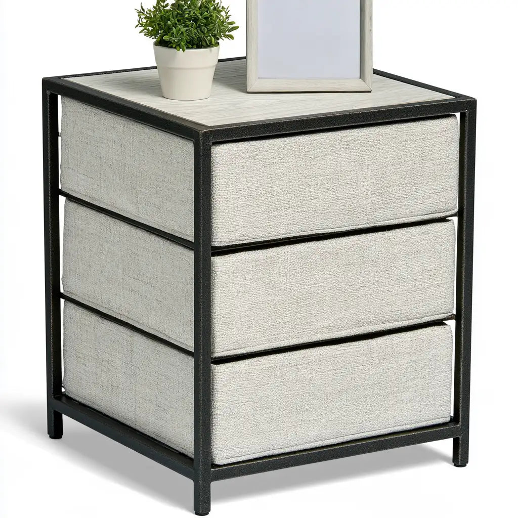 Cassettiera dalle linee moderne, grigio e nero, per la casa
